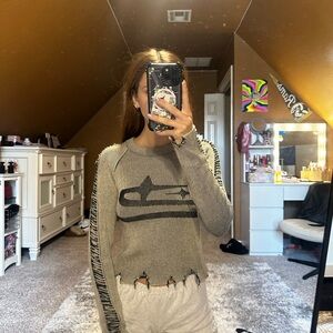 Gray Distressed Sweater with Black Accents
